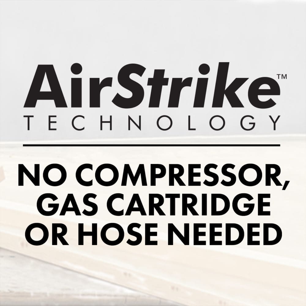 Ryobi AirStrike Technology logo and tagline, "No Compressor, Gas Cartridge or Hose Needed,", as an example of rich content for Home Depot's website